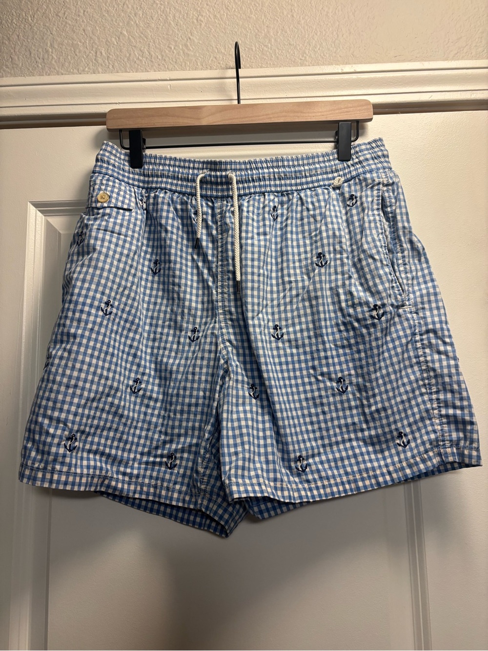 Polo Ralph Lauren Men's Blue Gingham Anchor Swim/Beach Shorts Size Large